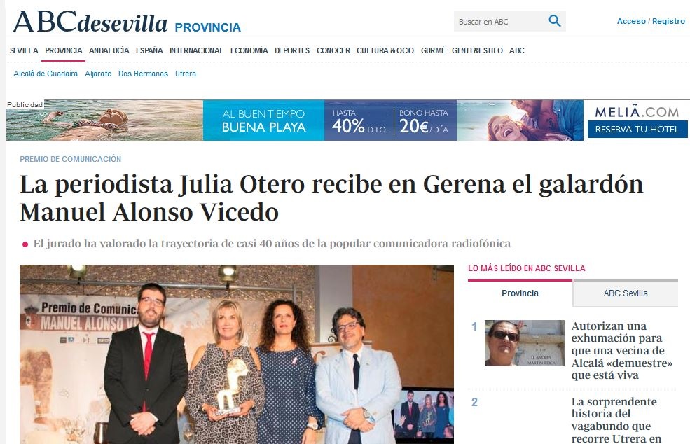 Premio Alonso Vicedo. Gerena2017. Prensa.