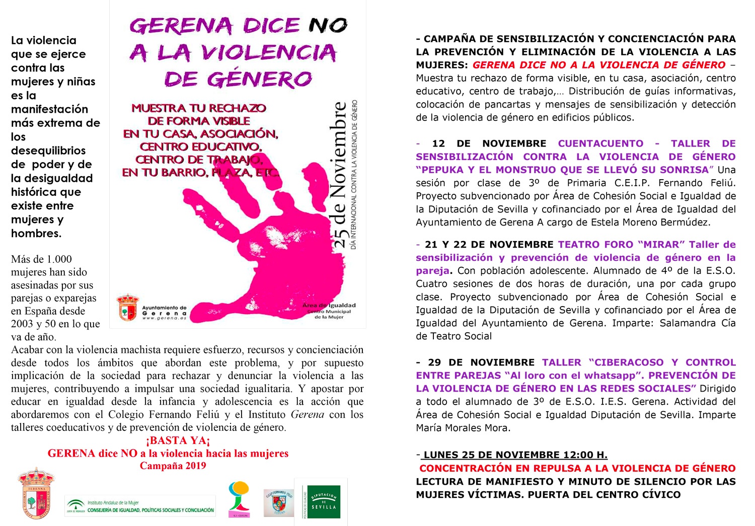 Programa de actividades contra la violencia de género en Gerena