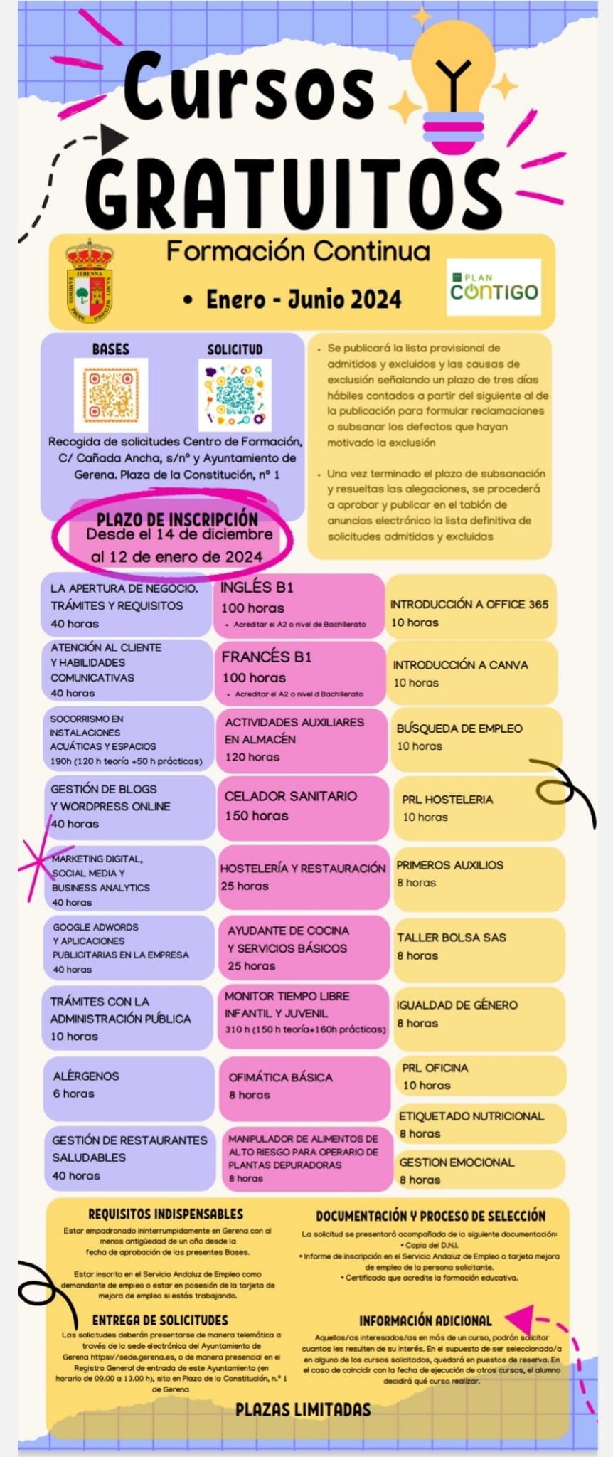 Cursos gratuitos Ayuntamiento de Gerena, enero - junio 2024